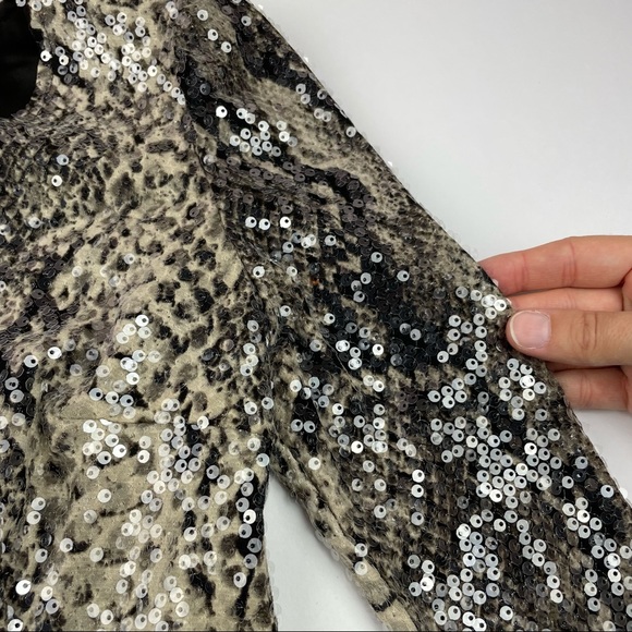 Cache Sequin Snake Print Black Brown Dress Women Size 0 Party Evening - Picture 5 of 8